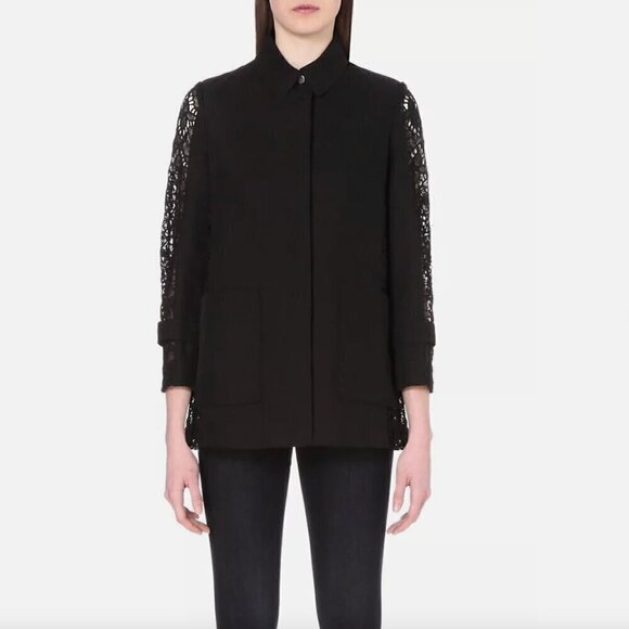 Maje Ginseng Black Cotton Twill Lace Coat Jacket Trench Size M - Picture 2 of 10